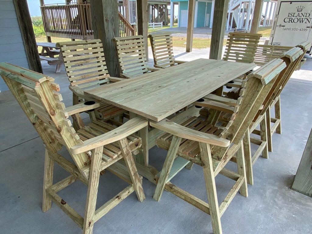 trestle table with 8 deck chairs outdoor furniture